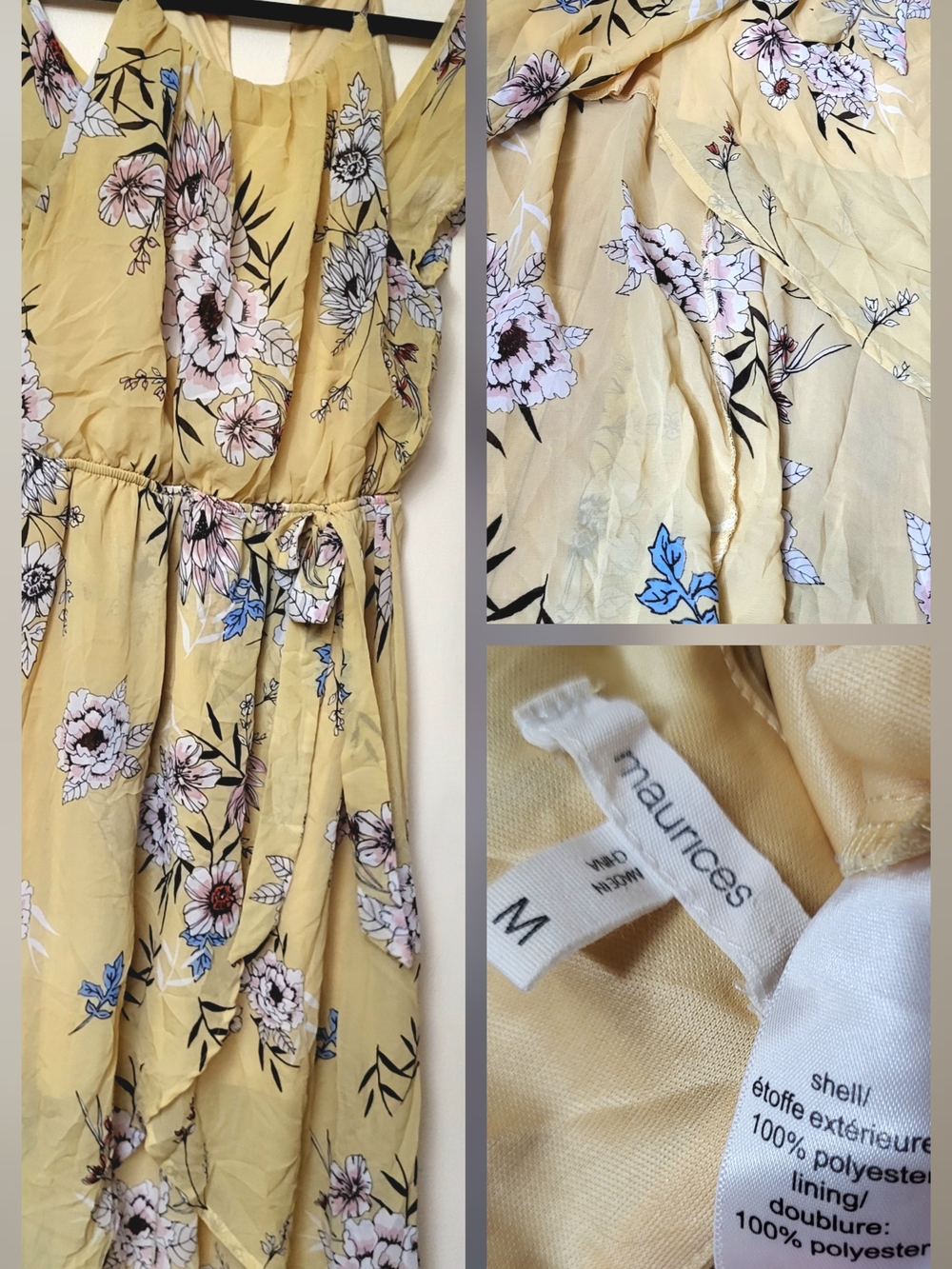 Maurices Yellow Floral Tie-Waist Sundress